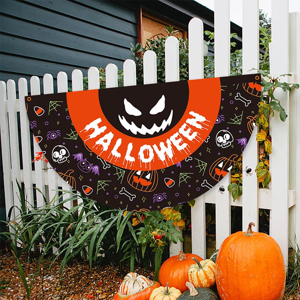 Halloween Scary  Fan Flag Bunting Decor  Witch Flying  Print Outdoor Terror Canvas Fence Ornaments