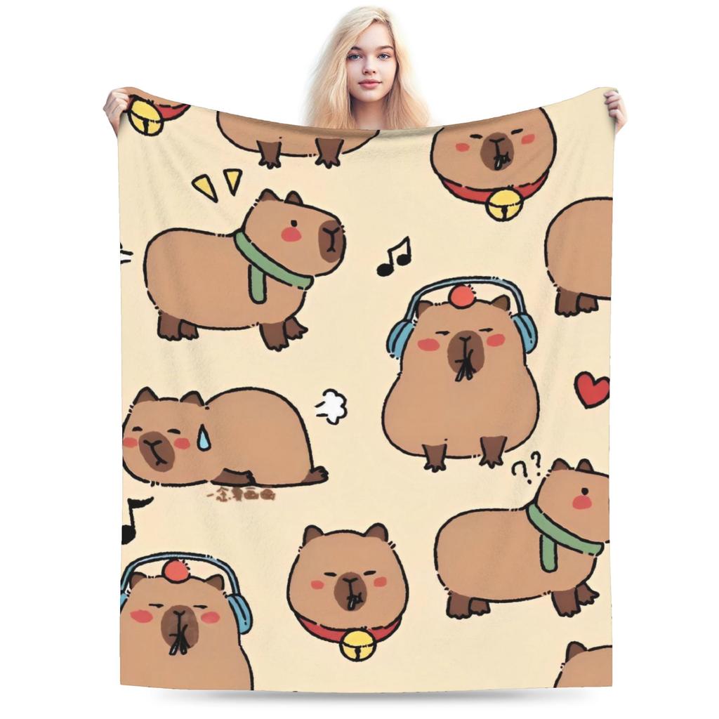 Capybara  Blankets  Warm Soft Street Trend Plush Throw Blanket For Kids Home Decor Flannel Bedspread Bed Cover