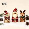 Rustic Holiday Tabletop Decor Christmas Wooden Figurine, Hand Painted Santa Reindeer Cat Decor, Window Display Props Wood Statues for Mantel,