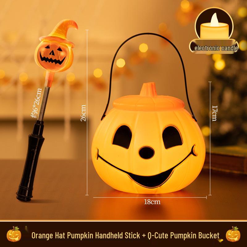 Light-Up Pumpkin Lantern Hand-Crank Stick - Halloween Decoration Toy for Kids