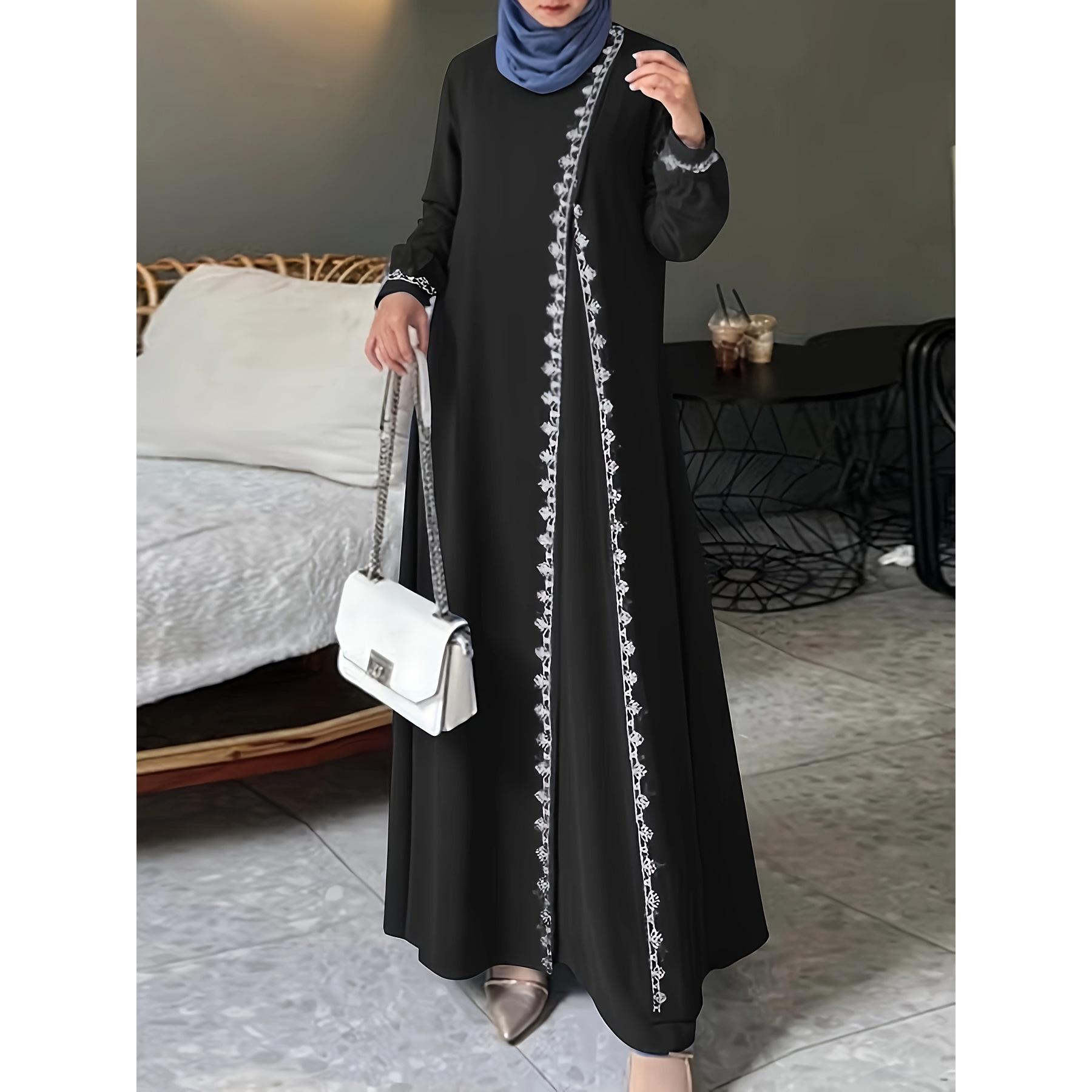 

Платье с длинным рукавом из кружева однотонной расцветки в средневековом стиле для мусульманок из Юго-Восточной Азии Large чёрный