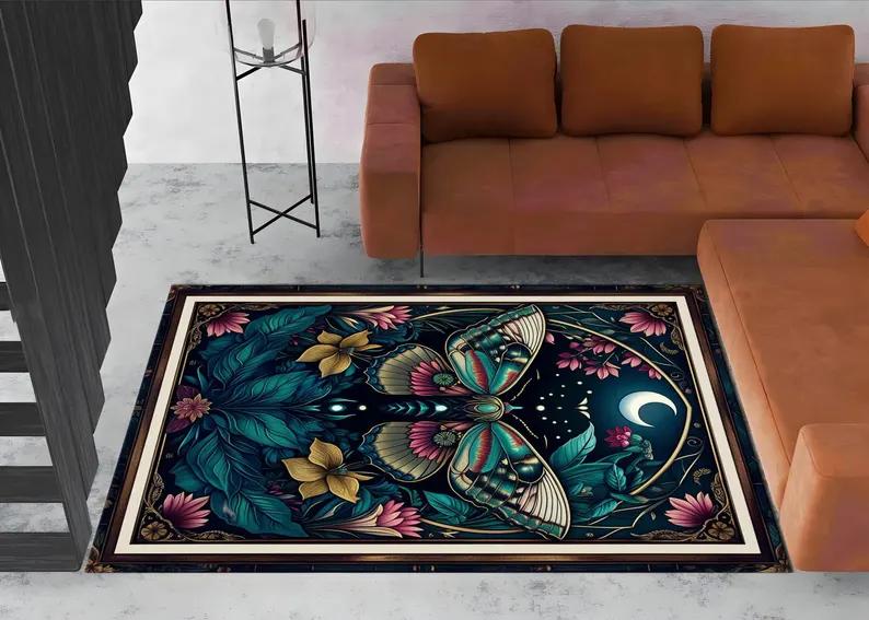 Bohemian Butterfly Garden Rug Vintage Floral Cottage Core Pattern Carpet for Aesthetic Bedroom Living Room Balcony Floor Mat