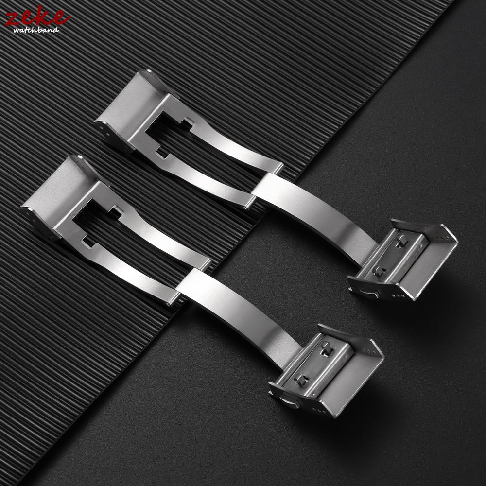 19mm Watch Buckle for Conquest Solid Stainless Steel Brushed Folding Buckle Double Push Adjustable Silicone Strap Watch Clasp