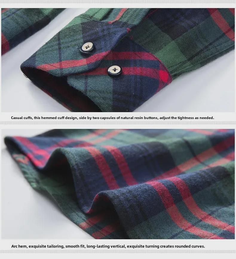 Herrskjorta i ren bomull med rutmönster, lång ärm - Stor storlek