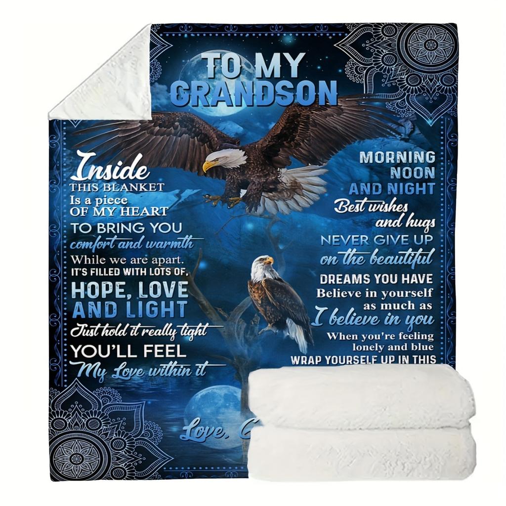 1pc Warm and Cozy Flannel Blanket for Grandson from Grandmom - Soft Throw Blanket for Couch, Bed, and Sofa