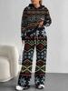 1116 European and American Autumn/Winter Casual Color Patchwork Long-Sleeve Set, Women's Hoodie and Long Pants Set