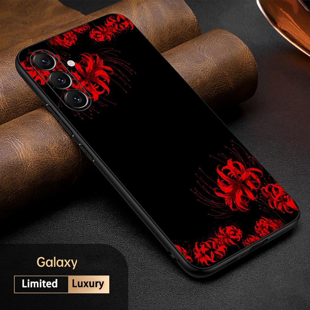 Handyhülle mit rotem Spinnenlilie-Motiv im japanischen Kunst- und Modedesign für Samsung Galaxy S26, S25, S24, S23, S22, S21 Plus, Ultra und Note20 (weich, schwarz)