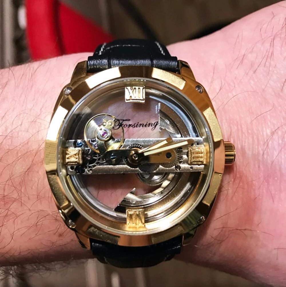 Forsining Official Exclusive Sale Golden Double Side Transparent Modern Design Men Watch Top Luxury Automatic Wristwatches