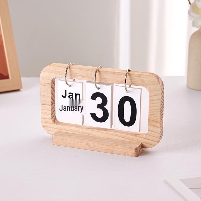 

2025 Wooden Flip Calendar: Creative Table Setting Ornament and Photo Date Card for Kindergarten or Entrance Decor.