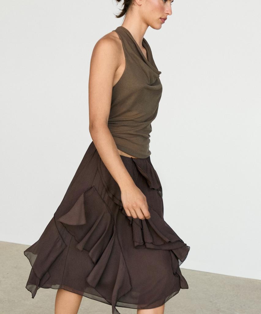 Masimodutti Frill Detail Fluid Midi Skirt