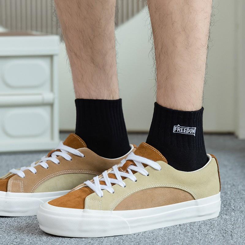 Socks Men'S Pure Cotton Low-Top Medium Tube Socks Sweat-Absorbing And Deodorant Sports Socks Trend Letter Men'S Cotton Short Tube Socks