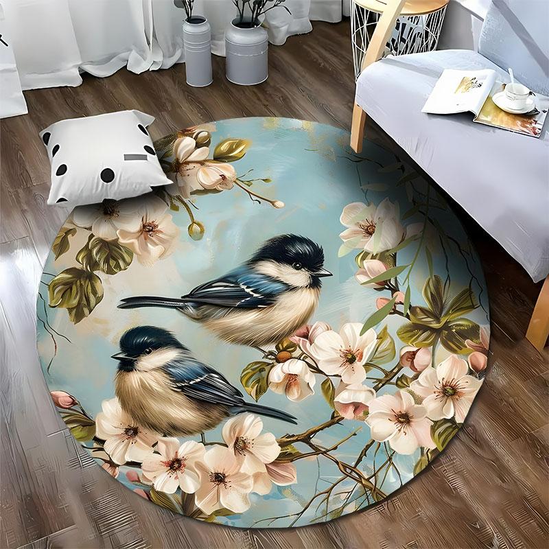 Free Shipping! Charming Birds and Blossoms Round Rug for Living Room Decor Round Carpet for Home Sofa Bedroom, Gift