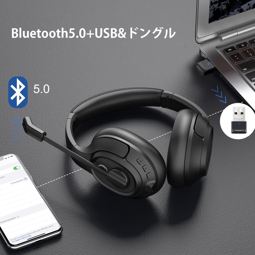 EKSA H6 Professional Wireless Bluetooth Headset with USB Noise Unidirectional Headset for Office Up to 55 Hours of Web Call and Tablet Compatible