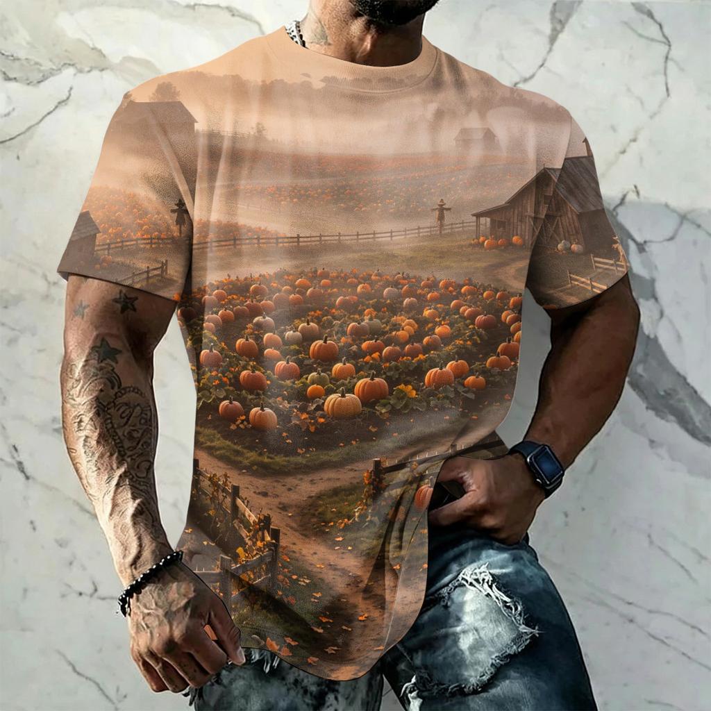 Men's Halloween Vintage Short Sleeve T Shirt Loose Breathable Summer Sports Streetwear Casual Everyday Top with Graphic Print