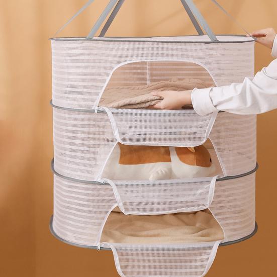 1/2/3 Layer Hanging Mesh Drying Basket U-shaped Zipper Design Food Fish Clothes Hanging Drying Net Outdoor Foldable Hanging Mesh Dryer