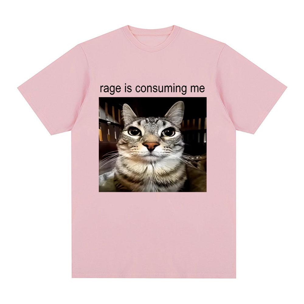 Rage Is Consuming Me Silly Staring Cat Meme Tee Shirt Casual Cotton Short Sleeve T-shirts Men Women Cat Lover T Shirt Oversized