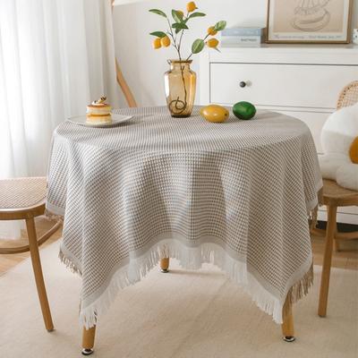 Round Table Tablecloth With Tassel Knitted Fabric Dining Table Cloth Tea Table Cover Cloth Bedside Table Desk Cloth Decoration