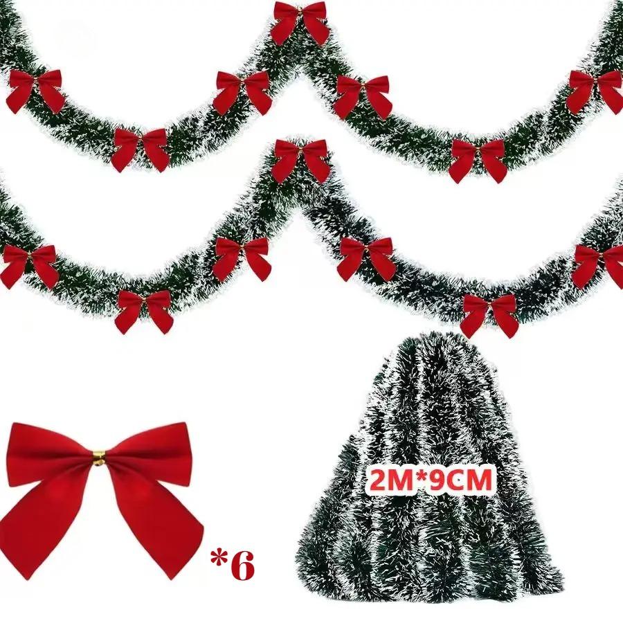 

1pc 2/10M Green Christmas Tinsel Ribbon with Bow Xmas Tree Garland DIY Wreath Ornaments Party Home Decor