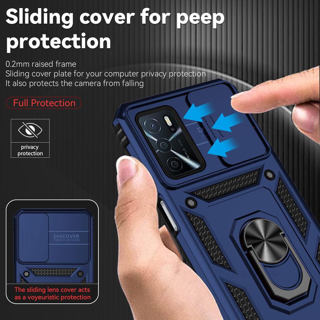 Case For OPPO A54S A16 A16S A54 A55 A74 4G A94 Reno 5 Lite Carcasa Military Grade 360 Full Body Armor with Camera Slide Cover