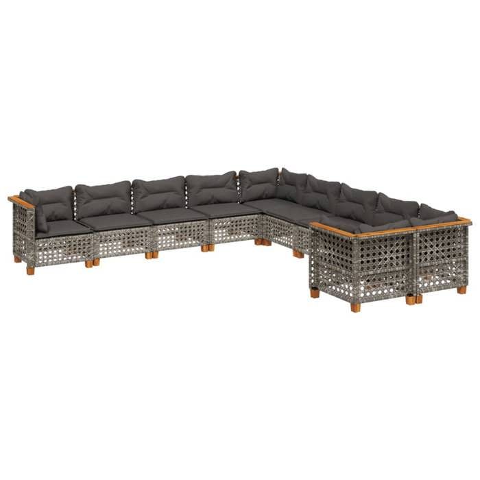 VidaXL Salon de jardin avec coussins 10 pcs gris résine tressée 3262047