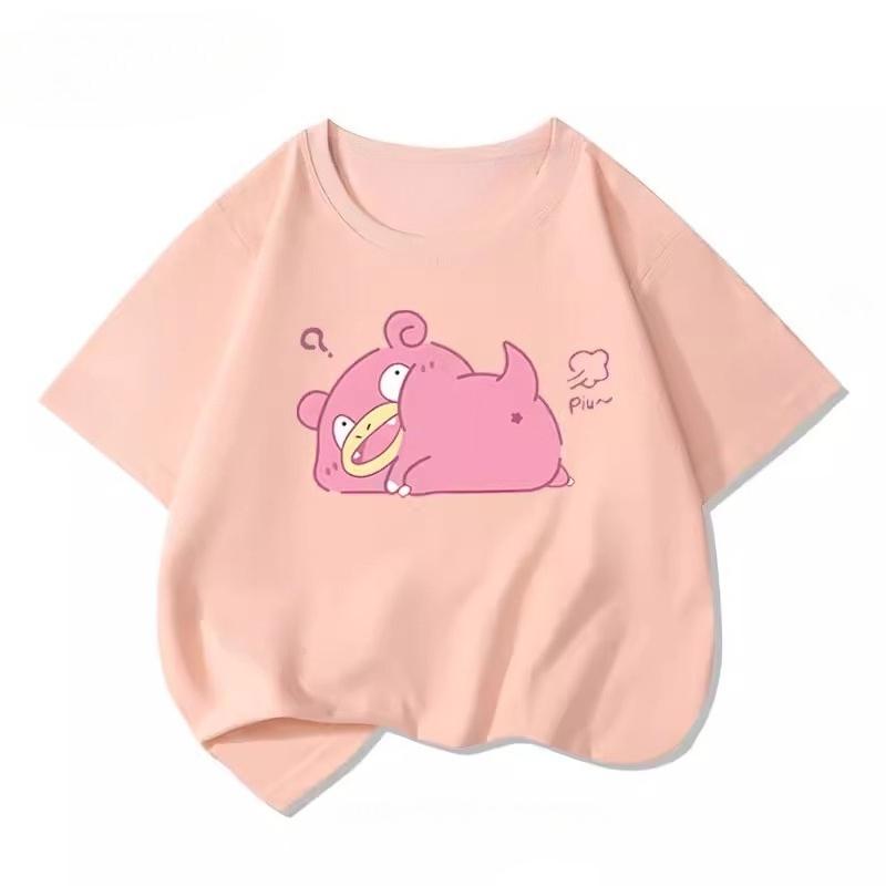 Potdemiel Summer New Pikachu Print Childrens Cotton TShirt Boys and Girls Comfortable and Breathable Childrens TShirt