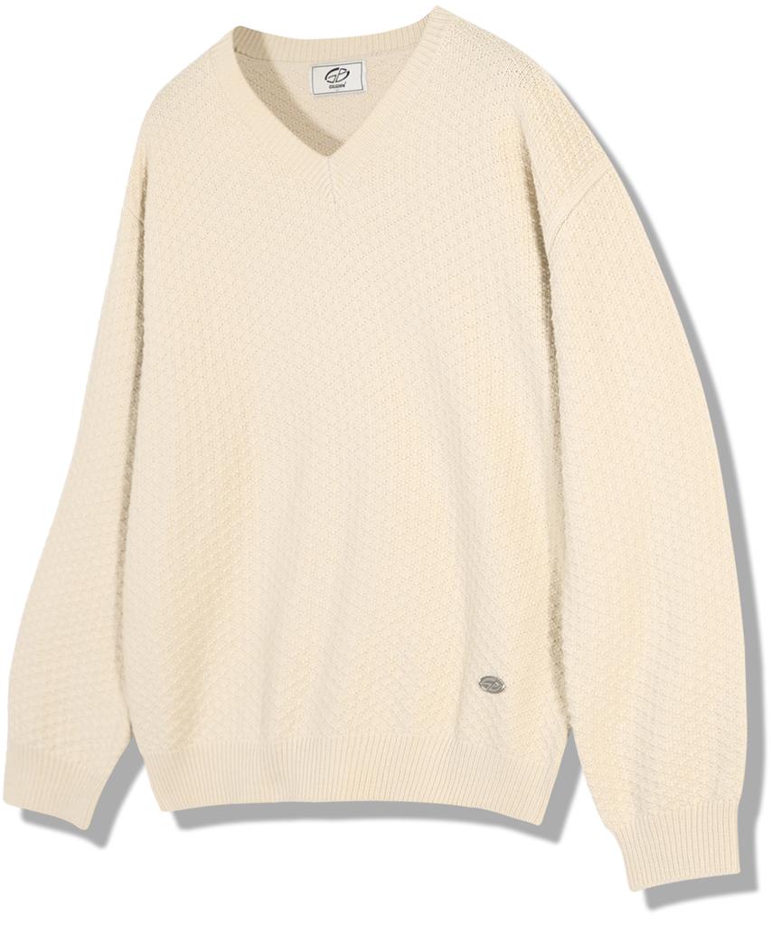 GUBIN Retro Pattern V-Neck Knit - Ivory