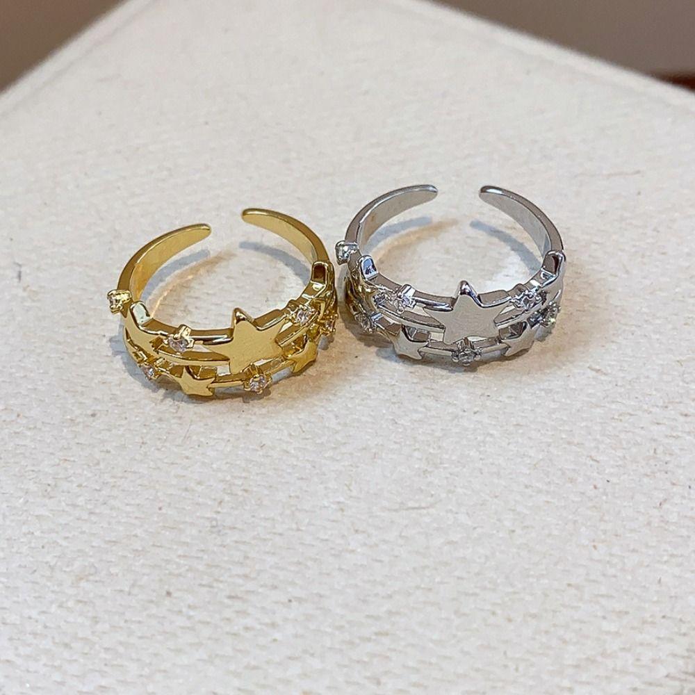 Korean Style Y2k Open Ring Jewelry Accessories Irregular Finger Ring Retro Zircon Star Ring  Gift