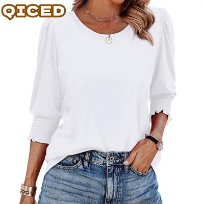 Damen Mode Lässig 3/4 Ärmel Rundhals Blusen & Hemden Einzigartiges Design