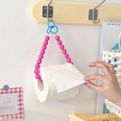 Pink Hanging Beaded Tissue Holder Mobile Phone Chain Multifunctional Storage Paper Hanger Rack Home Decoration Accessories