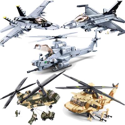 SLUBAN Military King of Jaeger AH-1Z VIPER Gunship Armed Helicopter Building Blocks Kit Bricks Classic Model Toys for Kids