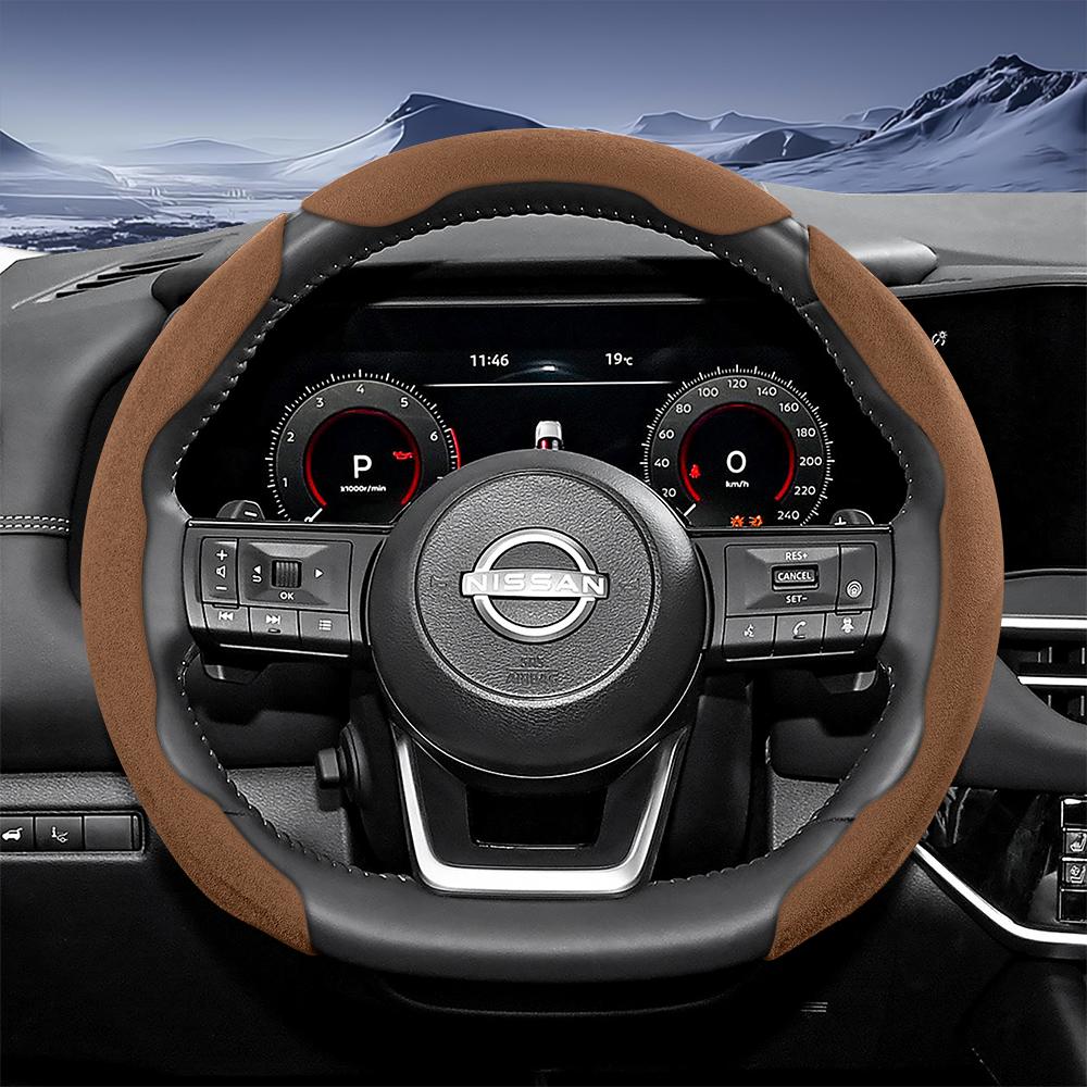 Suitable for p444 Sports Suede Steering Wheel Cover with Split Snap-On Design for Rogue X-Trail Kicks Qashqai Sentra Almera Versa Sunny Altima 444p