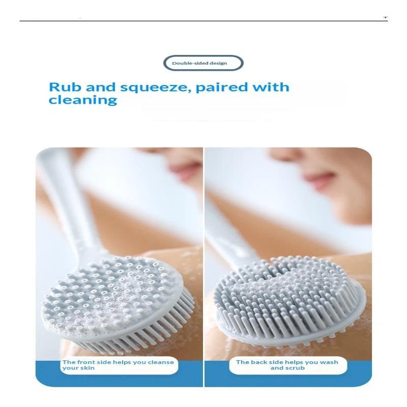 Long Handle Silicone Bath Brush Soft Exfoliating Bristles Easy Reach Back Hanging Hole for Home Bathroom Shower Skin Care