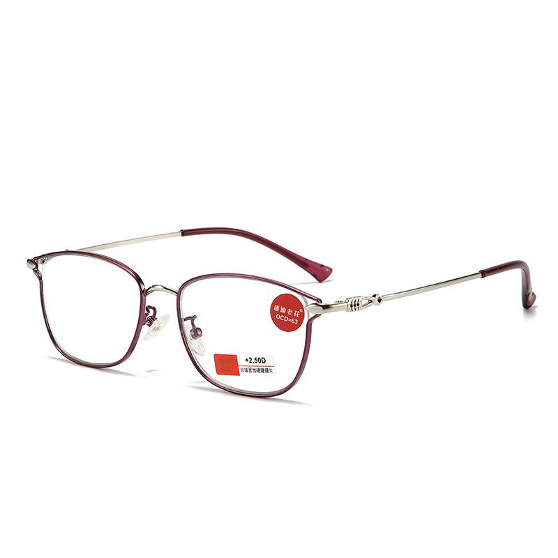 Cross Mirror Explosion Purple Silver Color-Changing Anti-Blue Light Elderly Glasses Fashionable Square Hollow Women'S Reading Glasses