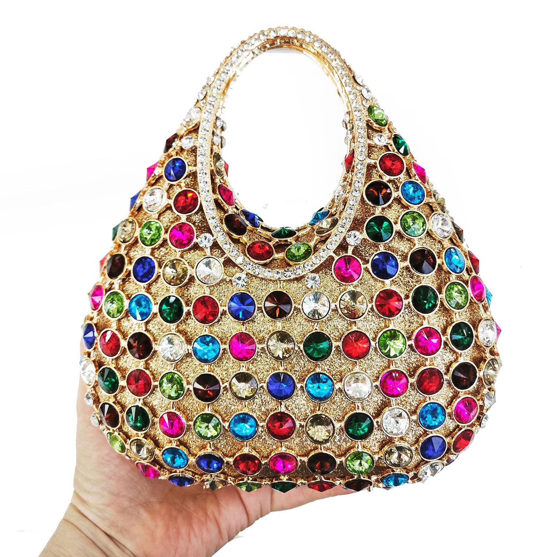 

WHTUOHENG-Navy Blue Crystal Rhinestones Clutch For Women Evening Bag Bridal Wedding Clutches Party Dinner Prom Handbag Purse 27cmX18cmX7cm