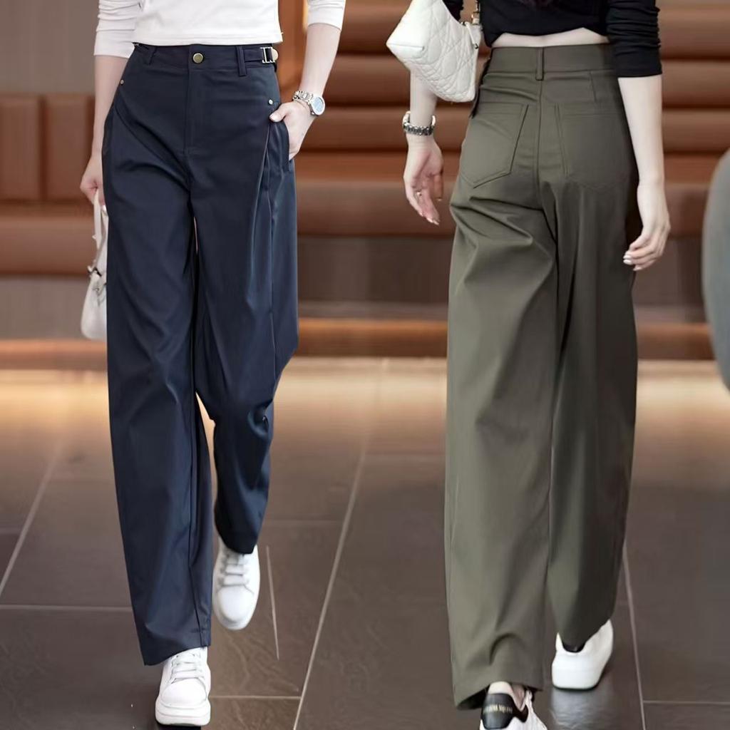 Wide-Leg Overalls Pants Women Spring Autumn Drape High Waist Trousers Loose Slim Narrow Straight Pants Female