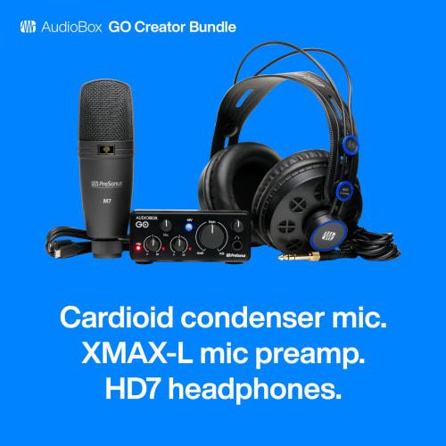 PreSonus AudioBox Go Creator Complete Studio Recording Bundle with USB Audio 96K Interface, Condenser Microphone, Professional Monitoring Headphones,