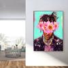 Famous Rapper Star Portrait with Flowers Canvas Painting Hip Hop Singers Abstract Art Posters Prints Wall Art Picture Home Decor