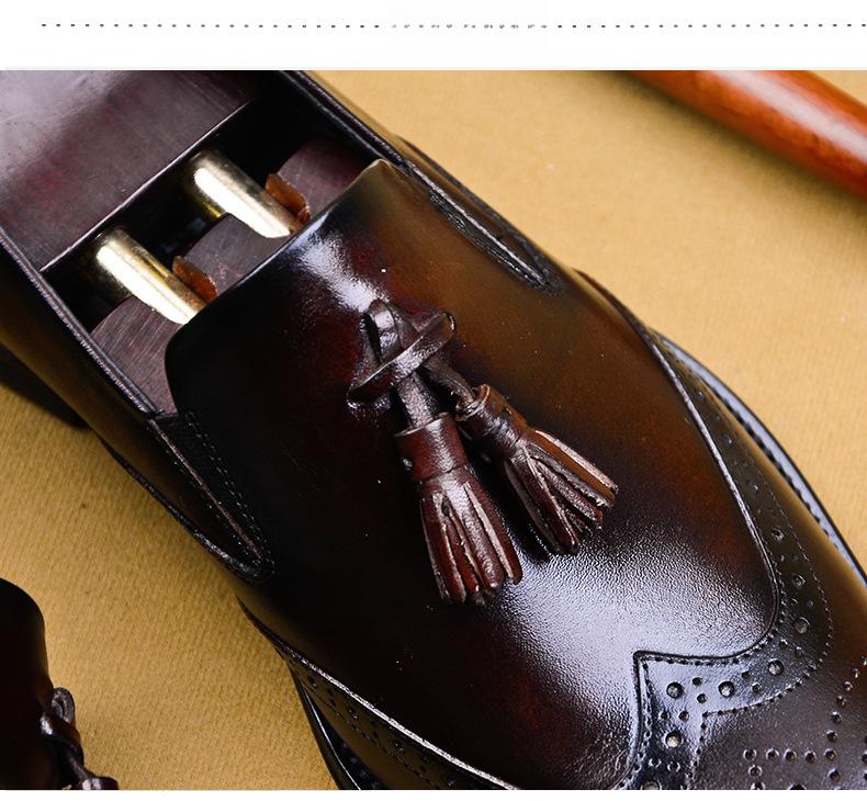 Pantofi Brogue cu Ciucuri, Bărbați, Piele Naturală, Cioplit Manual, Formal-Casual - Retro, Design Ascuțit