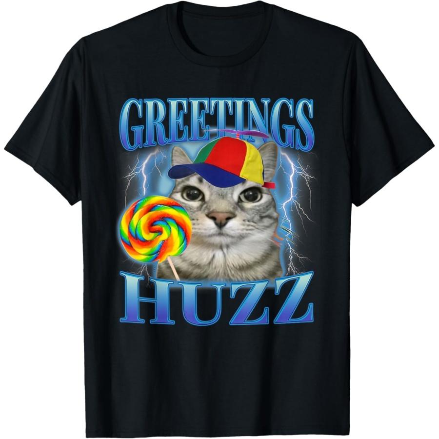 Lollipop Cat Meme Greetings Huzz Funny Silly Cats Brainrot T-Shirt for Men Women Kids(1) S