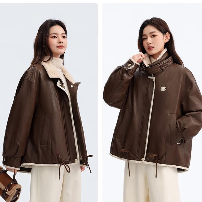 Yaya Women's Short Coral Fleece Stand Collar Down Jacket