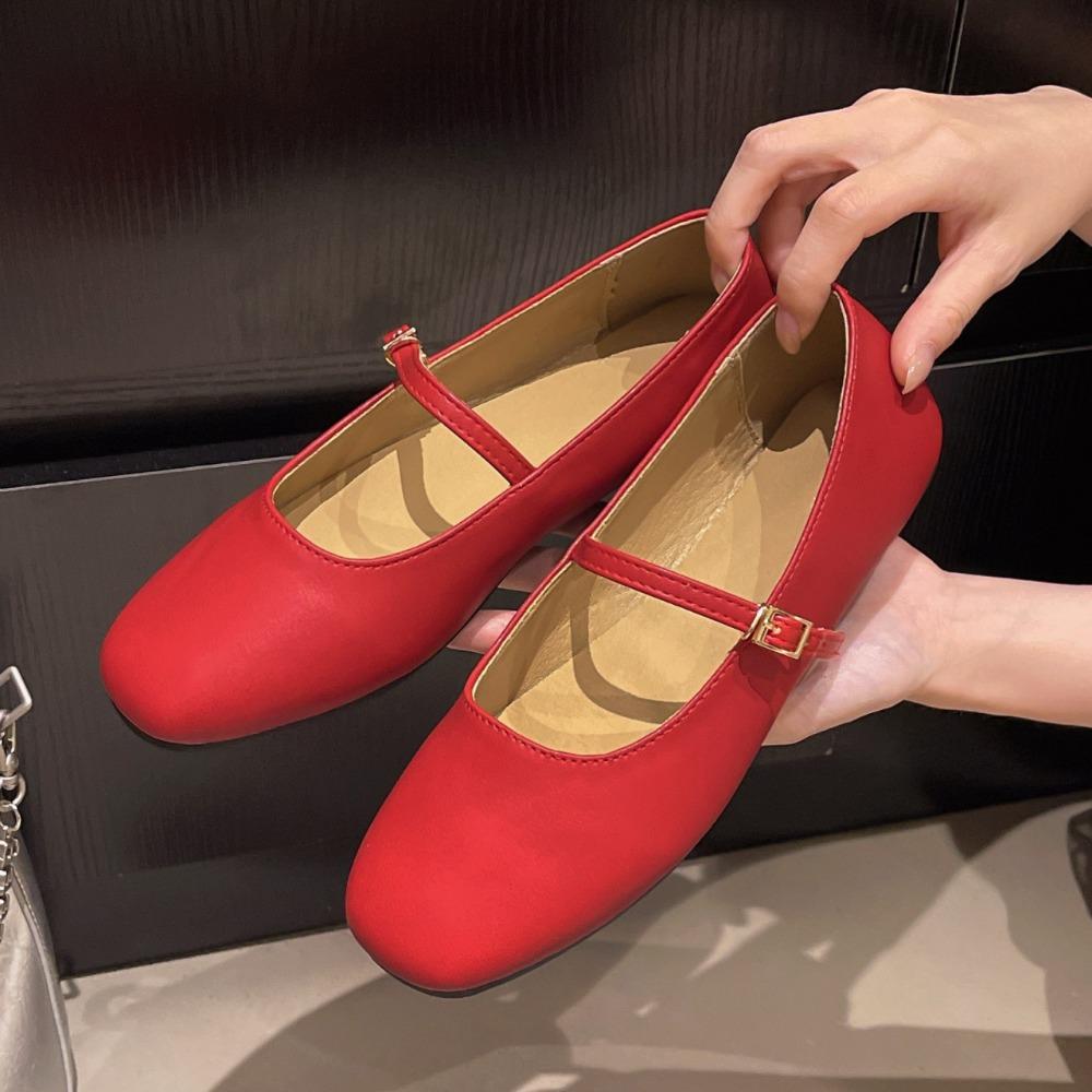 Fashion Retro Style Square Toe Women's Mary Jane Shoes Elegant Shallow Dress Flats Leather Footwear for Ladies