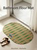 Minimalist Striped Diatomite Floor Mat Oval Shape Non‑Slip Absorbent Green Beige Rug For Bathroom Kitchen Entryway Indoor Home D