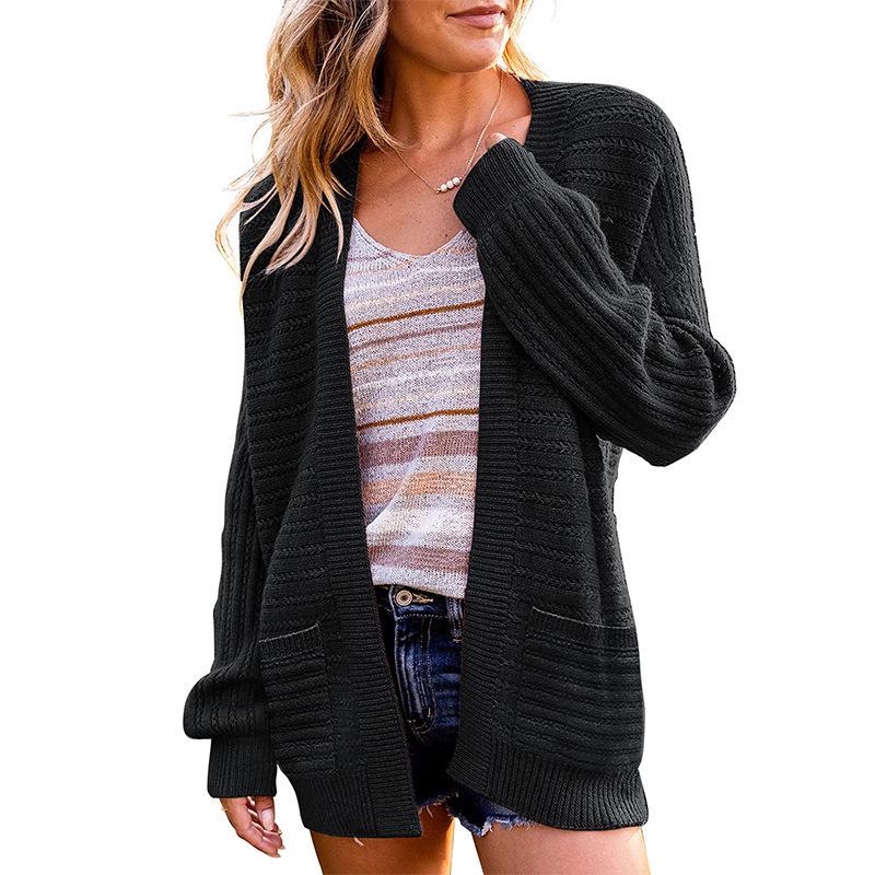 European & American Women's Hollow Knit Lantern Sleeve Cardigan - Autumn/Winter 2024 Style.