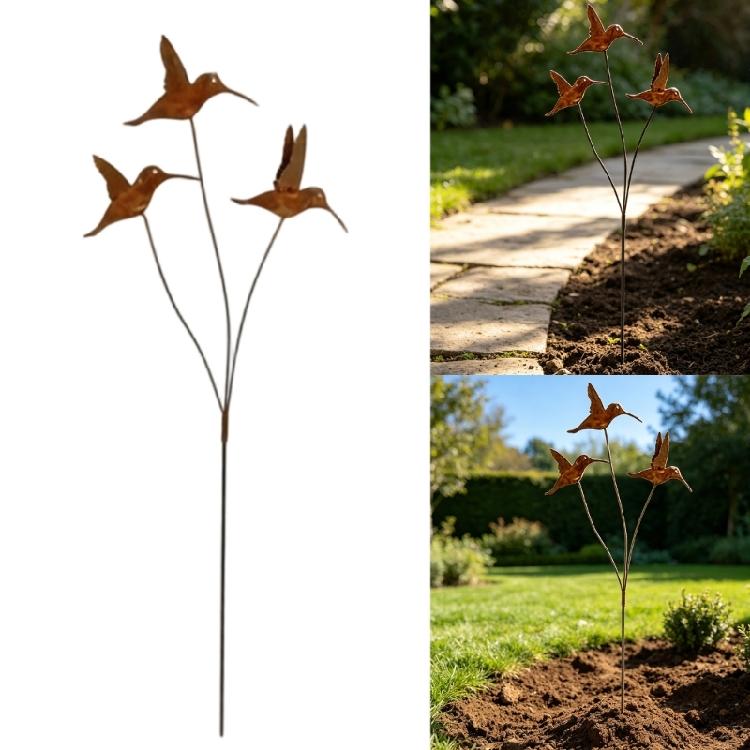 Decorative Wrought Iron Hummingbird Spikes Stake Handmade Bird Sculpture for Instants Garden Beautification