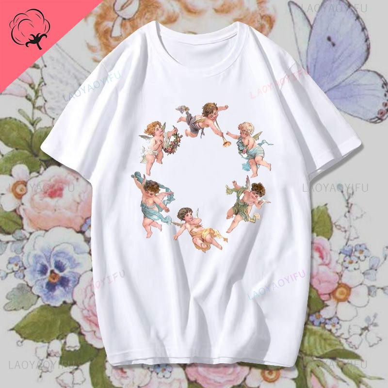 Fashion Fiorucci Baby Angel Graphic Tshirt Summer Classic Aesthetic T Shirt Unisex Unisex Kawaii Clothes Creative Couple Short Sleev Unisex