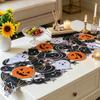 35x88cm Halloween Table Runner Pumpkin Ghost Bat Spiderweb Embroidered Tablecloth Vintage Fall Dining Party Cabinet Decor