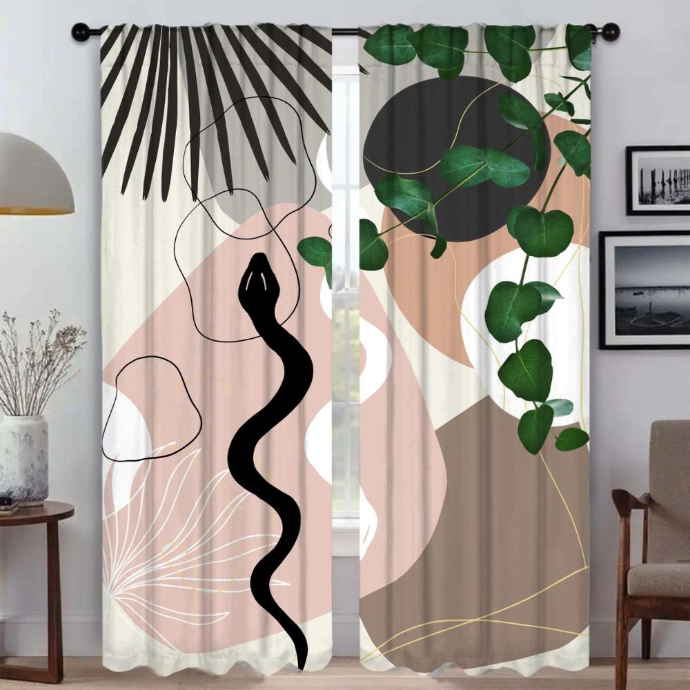 Eukalyptus Fläktpalm Fönstergardin för Rum 2 Paneler Skärmar Moderna Vardagsrumsgardiner för Kamera Halloween Dekoration Partition