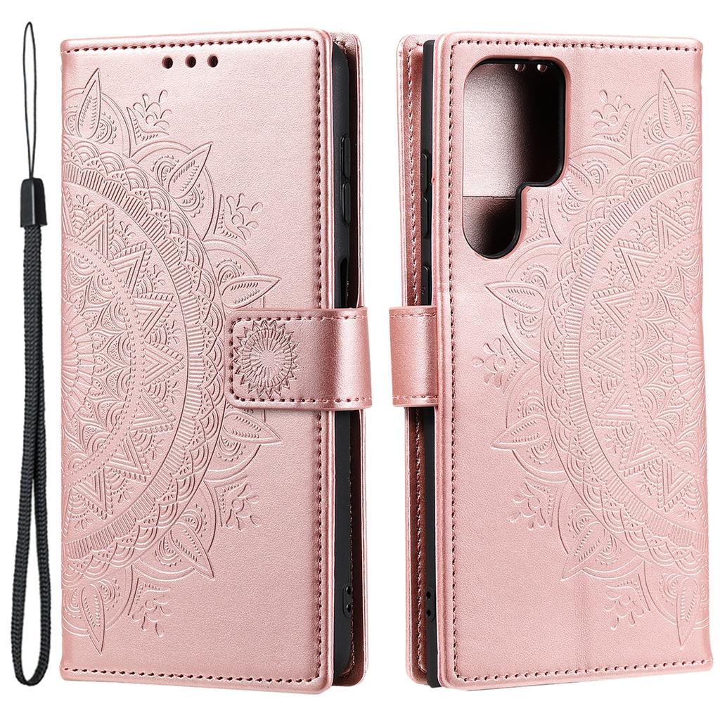 For Samsung Galaxy S24 Ultra Case PU Leather Mandala Flower Stand Cover with Strap