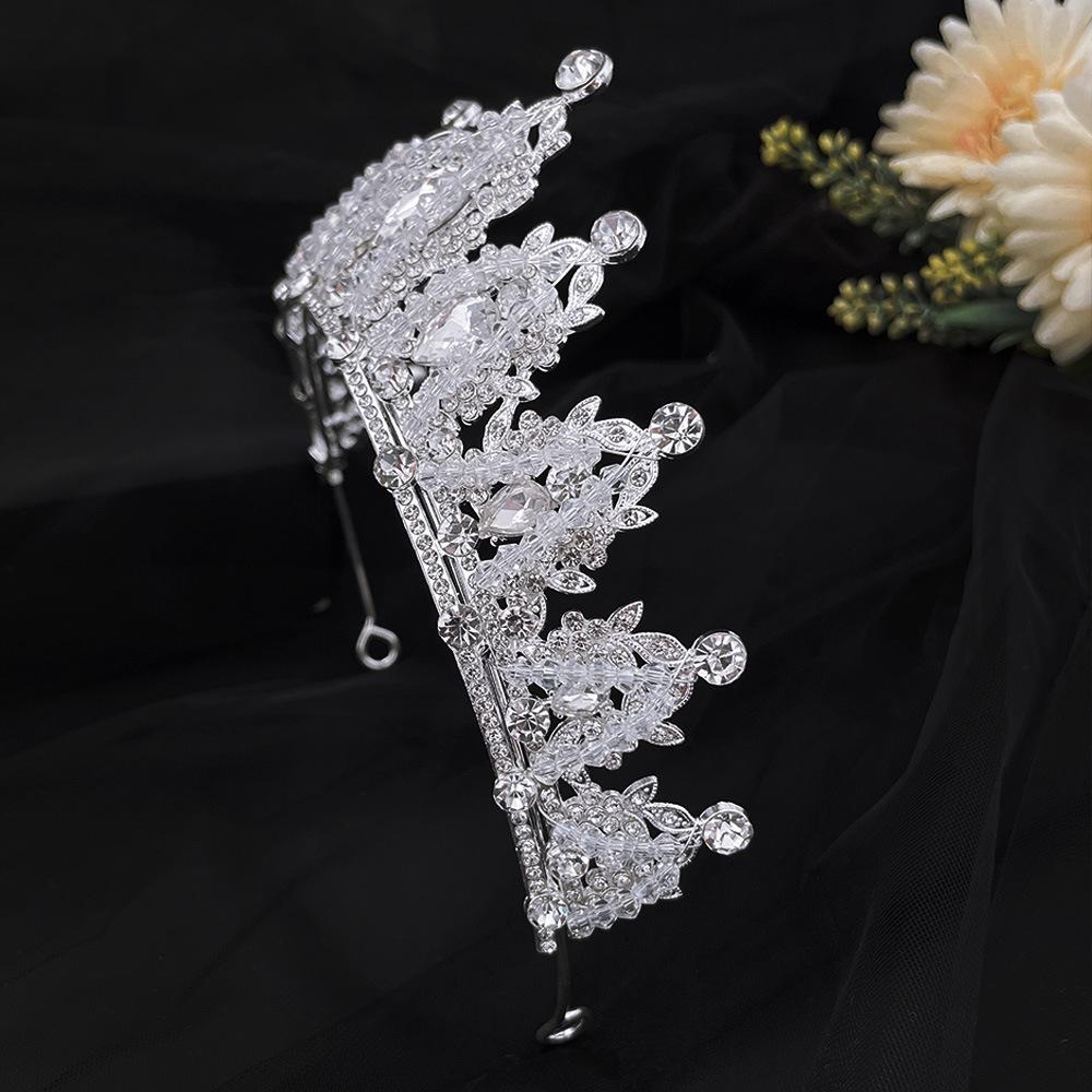 Korean Bride Silver Handmade Crown Headband Headdress New Alloy Crown Crystal Beaded Wedding Accessories for Women