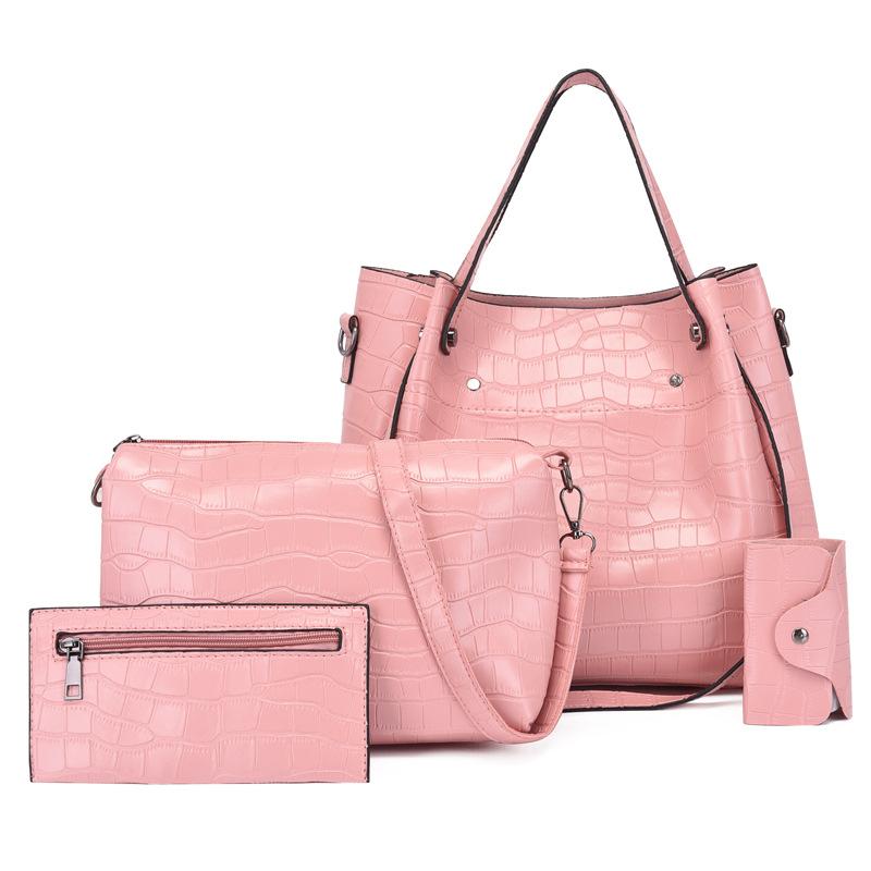 Women's Bag New Fashionable Crocodile Pattern Four-piece Set, Mother and Child Bag, Stone Pattern One Shoulder Portable Messenger Bag Fashionable